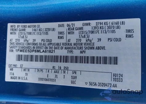 2021 Ford Bronco Wildtrak z USA, uszkodzony, nr VIN 1FMEE5DP8MLA61821